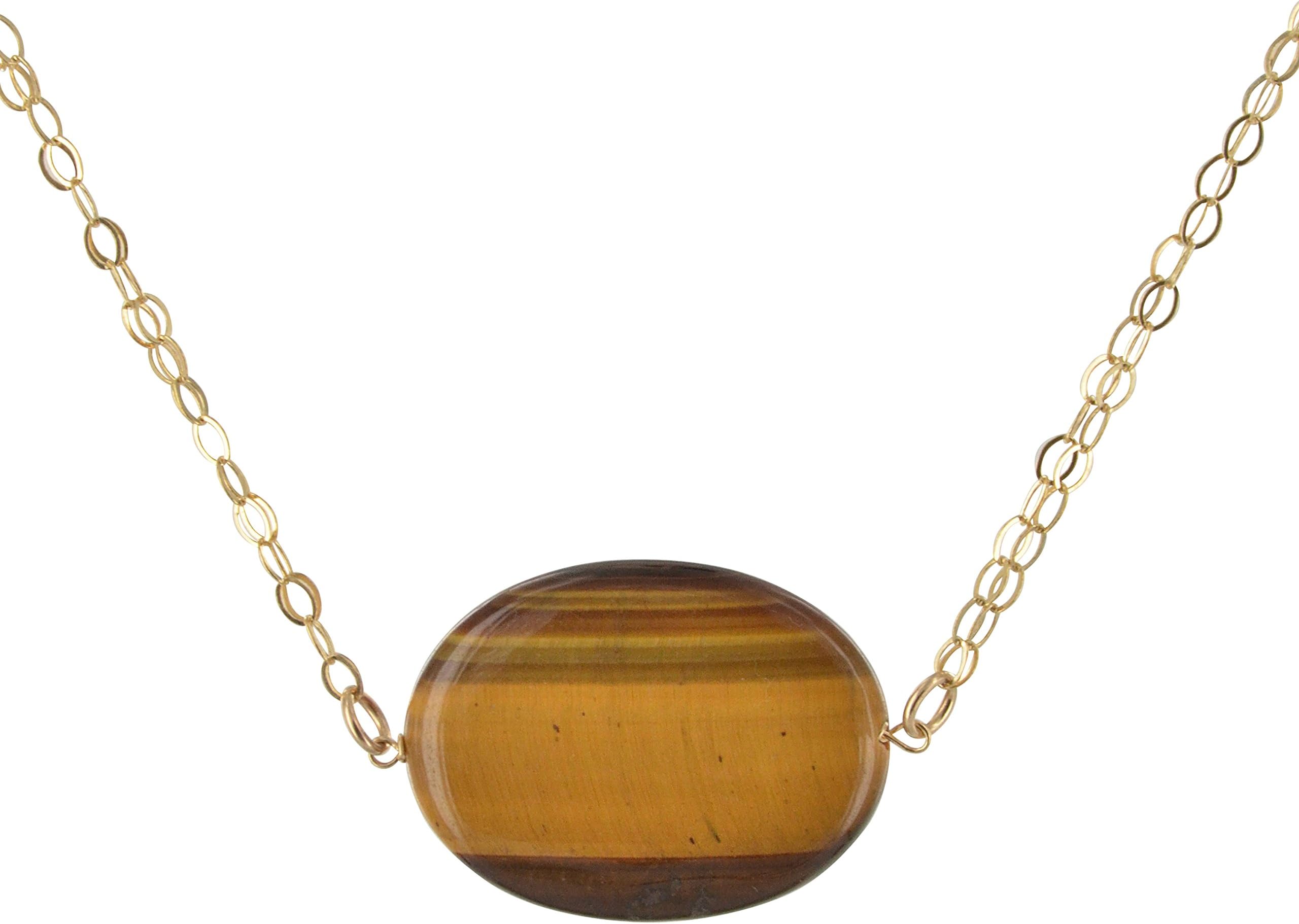 ASHANTI Oval Tiger's Eye Natural Gemstone 14K Gold-Filled Handcrafted 18 inch Necklace