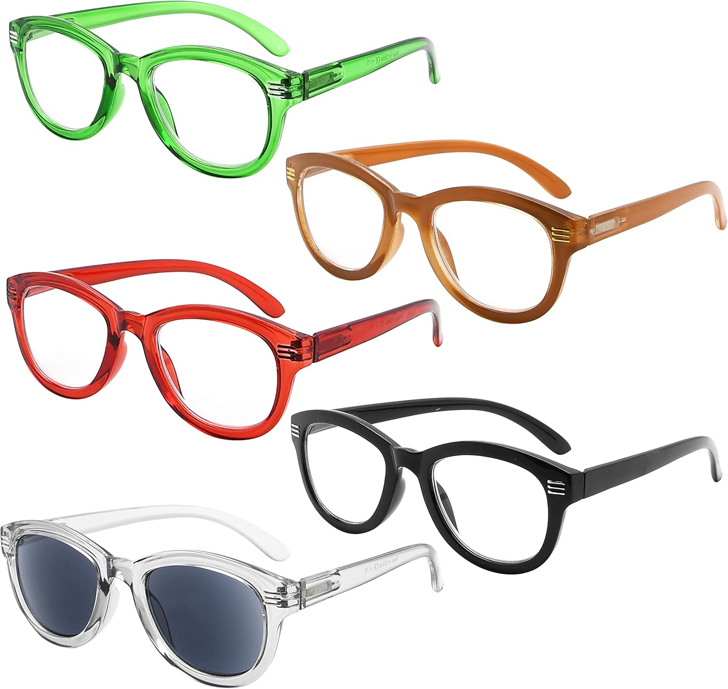 Eyekeeper Cat Eye Reading Glasses for Women 5-Pack Oversize Ladies Readers +2.00, 5 works Mix