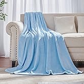 JIAHANNHA Flannel Fleece Ice Blue Blanket Throw Size(50 by 60 Inches),Light Blue Throw Blanket for Couch Sofa Bed,Super Soft Plush Cozy and Lightweight Warm Bed Blanket for All Season