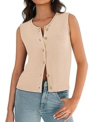 Sleeveless Sweater Tops for Women V Neck Button