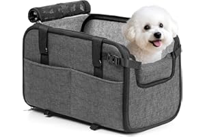 YUDODO Large Dog Car Seat for Center Console (Width＞9.5in) Fits 10-20lbs, Anti-Slip Puppy Cat Travel Portable Booster Seat, Luxury Pet Car Bed Carseat PU Leather Gray