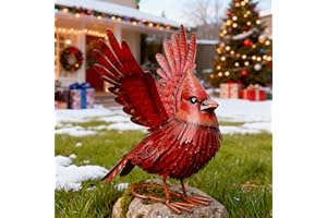 Nacome Cardinal Garden Decor Metal Yard: Art Outdoor Sculptures & Statues Large Red Bird Ornaments for Patio Balcony Front Backyard - Christmas Birthday Gifts for Mom Grandma Women