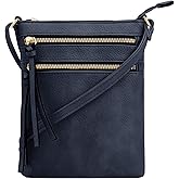 DELUXITY | Crossbody Purse Bag | Functional Multi Pocket Double Zipper Purse | Adjustable Strap | Medium Size Purse | Navy