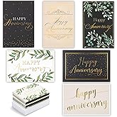Pipilo Press Gold Foil Happy Anniversary Cards Bulk - Wedding Anniversary Cards Pack - Blank Inside with Envelopes - Pack of 48-4 x 6 in