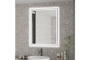 LED Bathroom Mirror with Black Frame, 35x27 Inch Vanity Mirror with Backlit Lights, Dimmable, Anti-Fog, Shatter-Proof, Memory