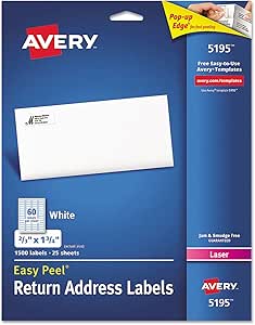 Avery 5195 Laser Labels, Mailing, 2/3-Inch X1-3/4-Inch, 1500/Bx White