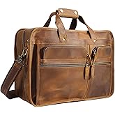 Polare 17'' Full Grain Leather Briefcase Laptop Attache Case Messenger Bag For Men Fits 15.6'' Laptop