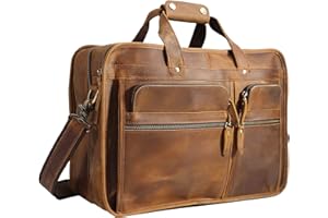 Polare 17” Full Grain Leather Briefcase Messenger Laptop Bag Tote for Men with Premium YKK Zippers