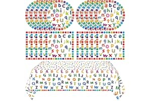 MAINIVO 41Pcs Colorful ABC Birthday Party Decorations Alphabet Colorful Party Supplies ABC Rainbow Dots Plates Napkins Tablecloth丨Kids Birthday Educations Party Classroom First Day School Party,Serv 20