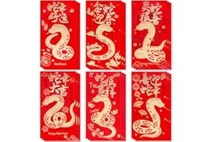 Hotanry Chinese New Year Red Envelopes Snake 2025, Lunar New Year of the Snake Envelope Large Interoffice Envelopes Red Packet Hong Bao with 6 Different Gold Embossed Patterns (18 Pcs 6.69 * 3.54in)