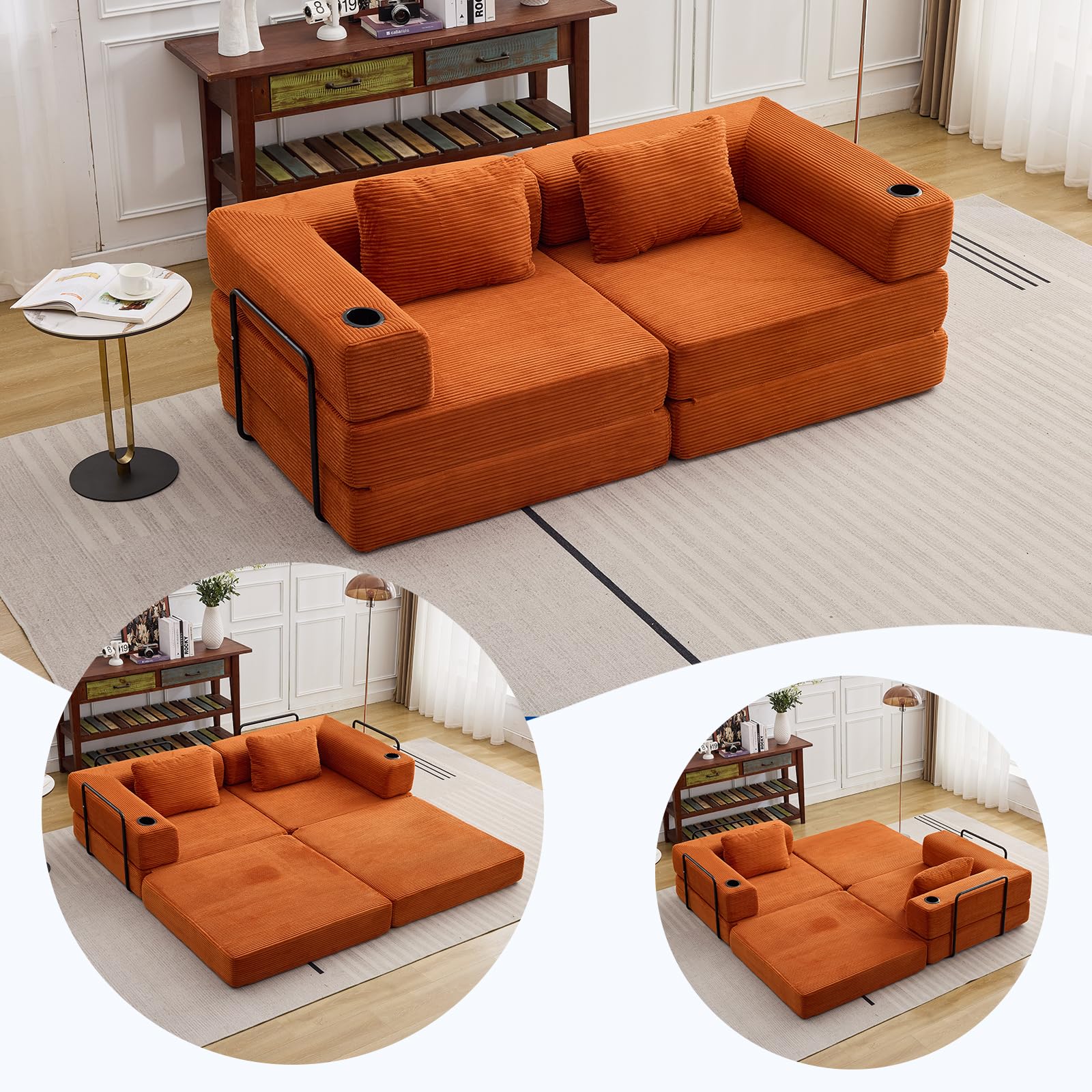 78" W Loveseat Sofa, 4 in 1 Convertible Floor Sofa