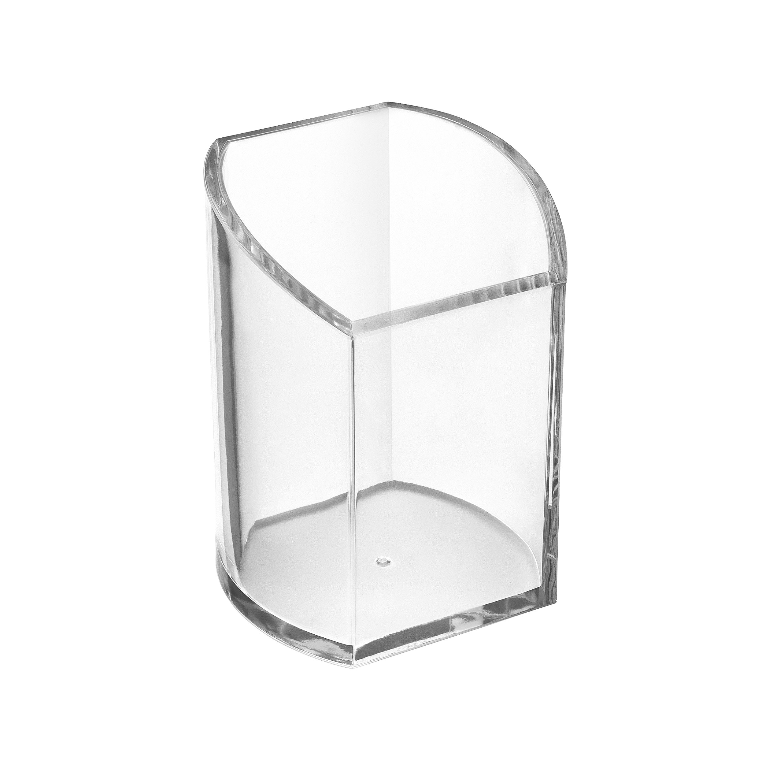 Osco Clear Acrylic Pen Pot – Curved Transparent Pencil Holder & Desk Tidy – Durable Office Organiser for Stationery, Pens, Pencils & Makeup Brushes – H10 x W7.5 x D7 cm