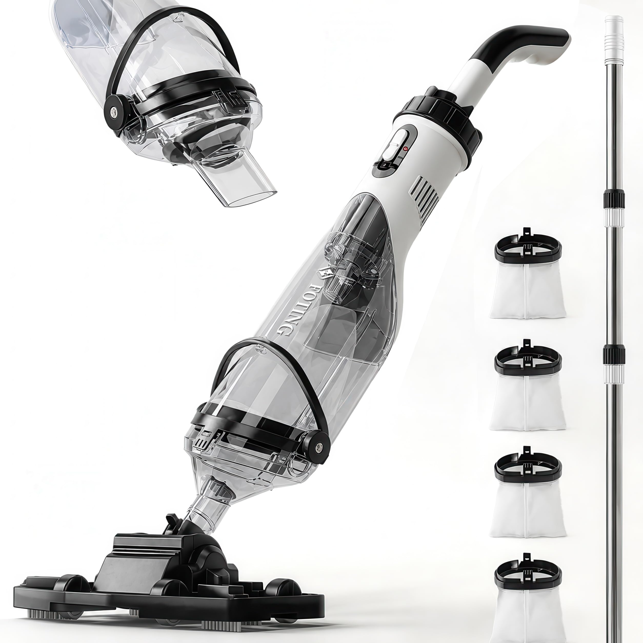 FOTING Cordless Pool Vacuum for Above Ground Pool 19.5 GPM, All-Angle Head&LED Display,Handheld Rechargeable Spa Vacuum Cleaner for Inground Pools for Hot Tub, Debris,Shallow Steps