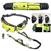 TAKSIN The Ultimate Hands Free Dog Leash for Walking Running Hiking Training, Reflective Bungee Leash, Treat Holder, Poop Bag Dispenser for Small Medium Large Dogs (Yellow Deluxe Pack)