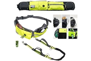 TAKSIN The Ultimate Hands Free Dog Leash for Walking Running Hiking Training, Reflective Bungee Leash, Treat Holder, Poop Bag Dispenser for Small Medium Large Dogs (Yellow Deluxe Pack)
