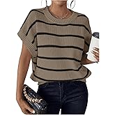 GORGLITTER Women's Striped Short Sleeve Sweater Vest Crew Neck Fashion Trendy 2026 Knit Vest Top Old Money Clothes