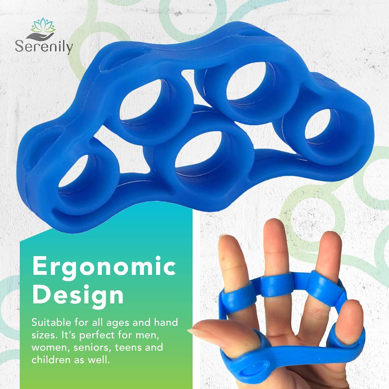 Serenily Finger Exerciser, Hand Exerciser, Hand Strengthener for Carpal Tunnel Rlief. Hand Grip Strengthener, Finger Stretcher. Grip Strength Trainer, Resistance Bands. Silicone Finger Gripper.: Health & Personal Care