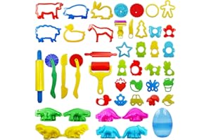 FRIMOONY Dough Tools Set for Kids, Various Plastic Animal Molds, Rolling Pins, for Creative Dough Cutting, 44 Pieces