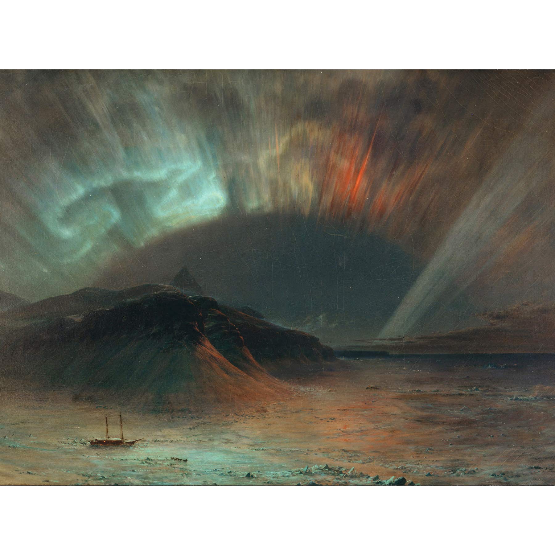 Church Aurora Borealis Northern Lights Seascape Painting Large Wall Art Print Canvas Premium Mural