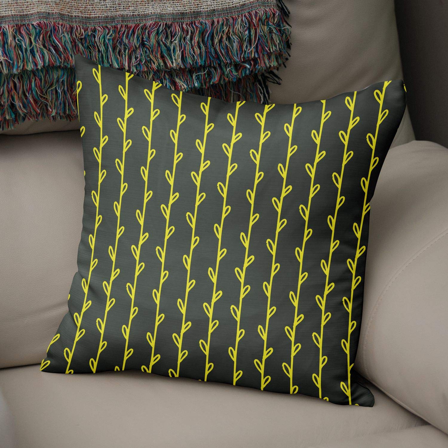 Bonamaison Decorative Cushion Cover Neon Yellow & Fume, Throw Pillow Covers, Home Decorative Pillowcases for Livingroom, Sofa, Bedroom, Size: 50x50 Cm - Designed and Manufactured in Turkey