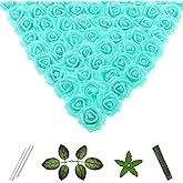 Vignor 100 Pcs 2 Inch Artificial Flowers Faux Foam Fake Rose Head Bulk for Home Decor Wedding Decoration Bridal Shower Wall Table Centerpiece Arrangement DIY Craft (Teal Green)