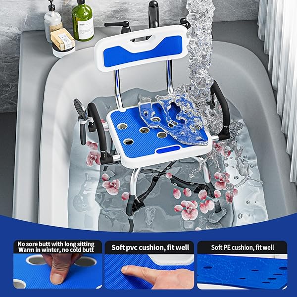360° SWIVEL SHOWER CHAIR WITH ARMS AND BACK, HEAVY DUTY 500 LBS BARIATRIC BATH BENCH FOR SENIORS ELDERLY DISABLED ADULTS, UPGRADED ADJUSTABLE HEIGHT SHOWER STOOL FOR INSIDE SHOWER STALL,BIG