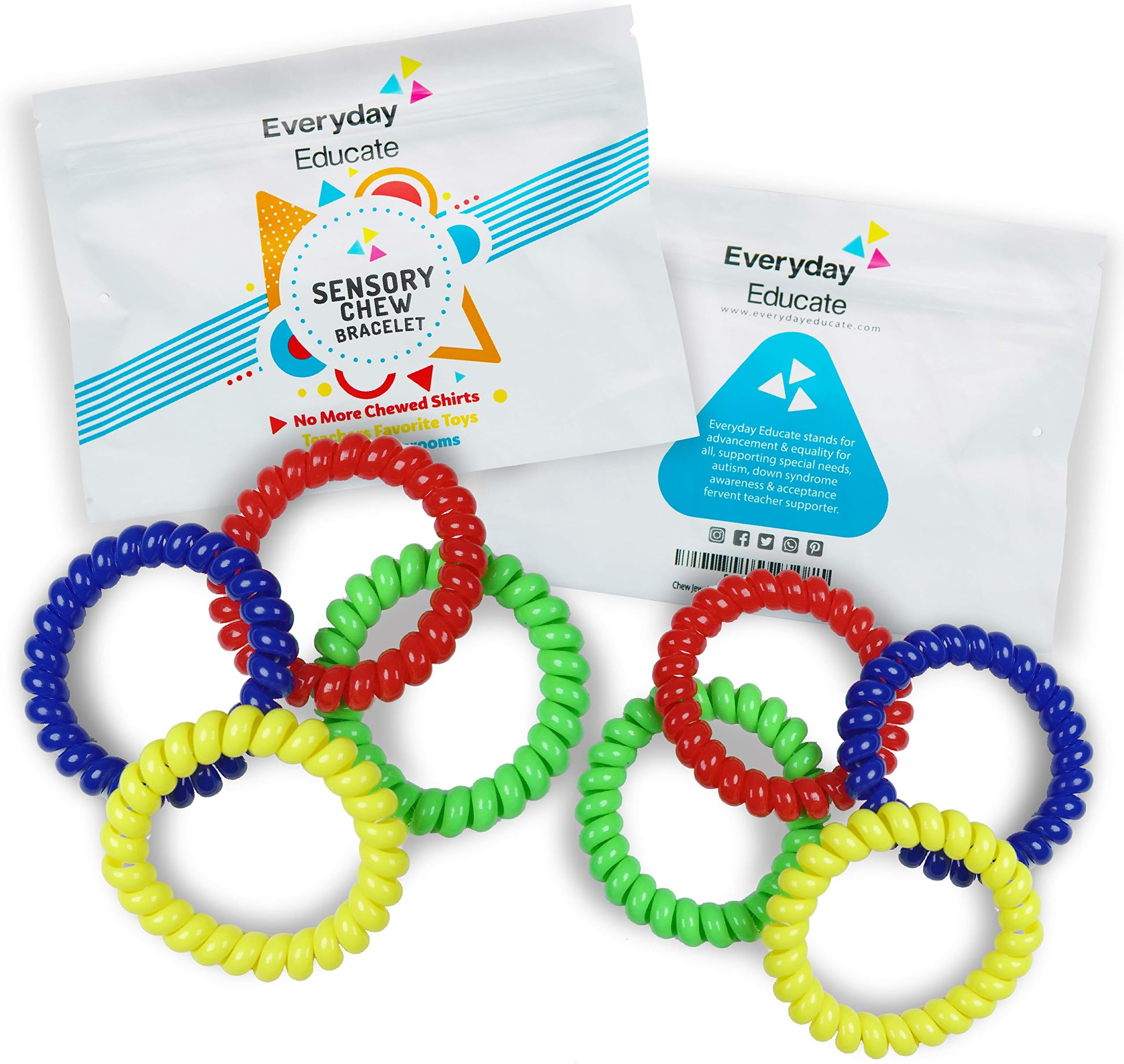 Chew Jewelry Coil Bracelet - Fun Sensory Motor Aid - Chewelry for Boys & Girls with Autism, ADHD & Sensory-Focused Needs - Oral Motor Chewing Biting Teething Help Chewable Jewelry for Kids (8)