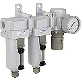PneumaticPlus SAU430-N04G-MEP 3 Stage Compressed Air Filter Dryer System - Particulate Air Filter, Coalescing Air Filter, Compressed Air Pressure Regulator Combo, 1/2" NPT - Metal Bowl, Manual Drain