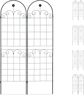 Relaxdays Rankgitter 2er Set, Metall, 180 x 50 cm, Vintage Rankhilfe Garten, Rundbogen & Blume, zum Stecken, dunkelgrün