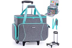 AMOIGEE Rolling Sewing Machine Case with Wheels – Sewing Machine Bag with Detachable Wheels Frame, Trolley Tote with Removable Padding,Fits Most Standard Machines Compatible with Singer,Brother,Janome