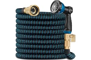 DEWNEWS 100 ft Expandable Garden Hose - All New 2025 Retractable Water Hose with 3/4" Solid Brass Fittings, Extra Strength Fabric - Flexible Expanding Hoses with 10 Pattern Spray Nozzle