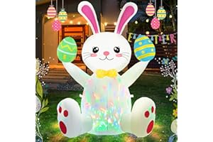 Ahititi Easter Inflatables Outdoor Decorations 4ft Cute Inflatable Bunny Hold Eggs Blow Up Yard with LED Lighted Colorful Happy Rabbit Blow Ups for Outside Holiday Party Garden Lawn Indoor Home Decor