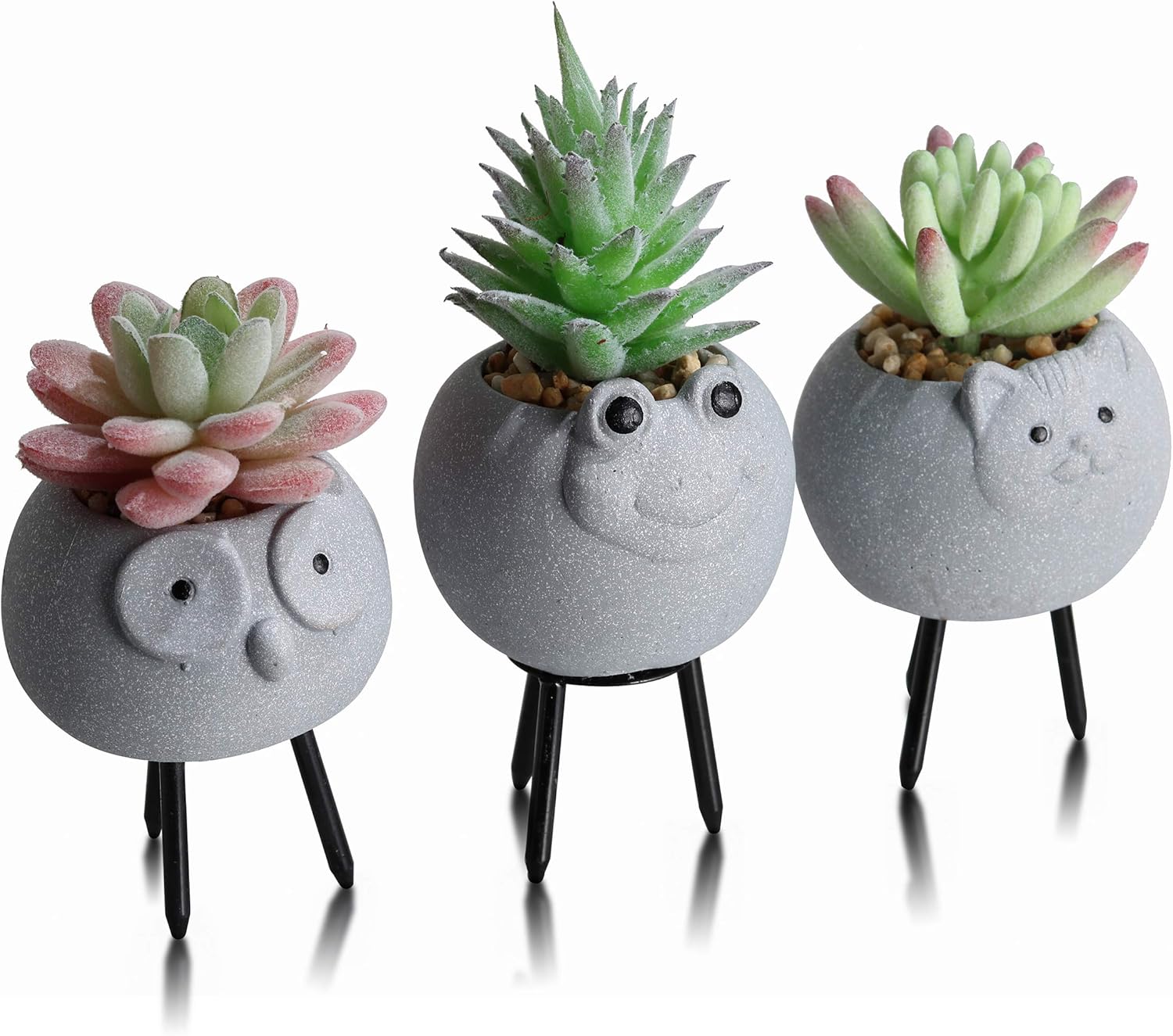 Amazon V M Valery Madelyn フェイクグリーン 人工多肉植物 ３個セット 観葉植物 ミニ 可愛い動物 サボテン鉢 メタルの支え 枯れない 植木鉢 造花 室内 部屋 ホーム 庭 装饰 デコレーション ギフト プレゼント かわいい ネコ カエル フクロウ 人工観葉植物 オンライン通販