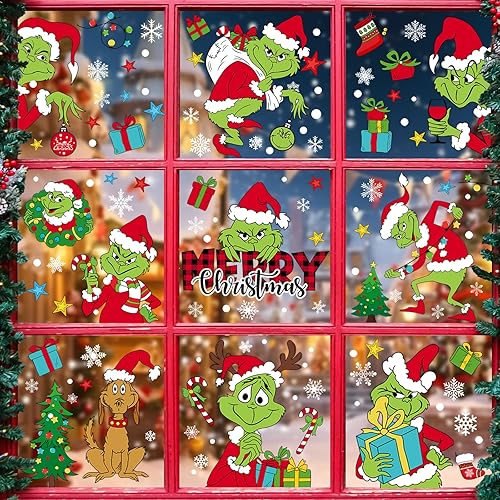 122 Pcs Christmas Window Clings - Merry Christmas Window Stickers for Glass Windows, Static Xmas Window Decals Christmass Decorations for Home Indoor Winter Xmas Holiday Party Decor, 9 Sheet