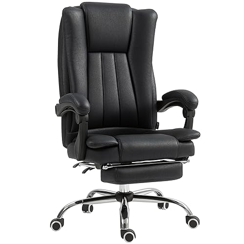 Vinsetto Office Chair, Microfibre Reclining Computer Desk Chair with Footrest and Adjustable Height, Swivel Wheels for Home Office, Black