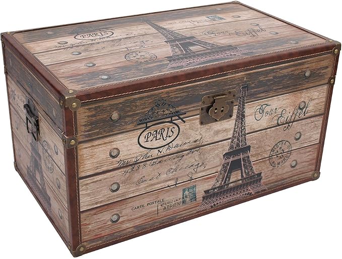 Baúl Paris Torre Eiffel 59 x 32 x 36 cm Caja de madera Cofre del Tesoro