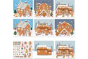 VABAMNA Christmas Party Favor for Kids - 30 Sheets Make a Gingerbread House DIY Craft Stickers Scenes for Xmas Holiday Activity Party Game Supplies, 15 Sets