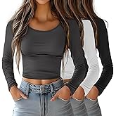 Riyiper 3 Pack Long Sleeve Crop Tops for Women Basic Shirt Slim Fit Layer Undershirts Fall Spring Going Out Tops