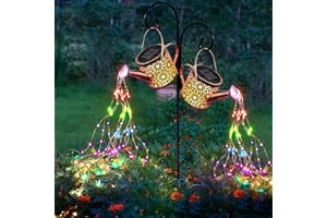 MISAWCE Solar Lights Outdoor Decorative, 2 Pack Metal Solar Watering Can Lights Waterproof, Small Hanging Garden Decor Yard Lights Outside Patio Lawn, Gifts for Mom Grandma Women Birthday(Colorful)