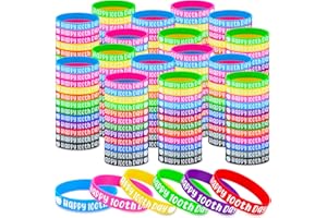 SANWUTA 100th Day of School Silicone Bracelets Colorful Happy 100th Day Rubber Bracelets Student Rubber Bracelets for School Party Supplies Decoration (120)