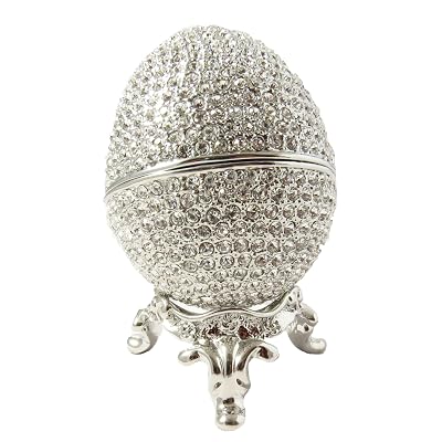 Faberge Style Egg Proposal Wedding Jewelry Ring Holder Box Rhodium Silver Plated Made with Swarovski Element Crystal