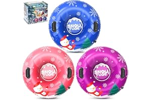 Menmek Snow Tube, Set of 3 Snowman Snow Tubes for Kids & Adults, Durable Cold-Resistant Inflatable Snow Sled, Sledding Heavy-Duty with Hard Bottom & Handles, Perfect Family Snow Toys Xmas Winter Gifts