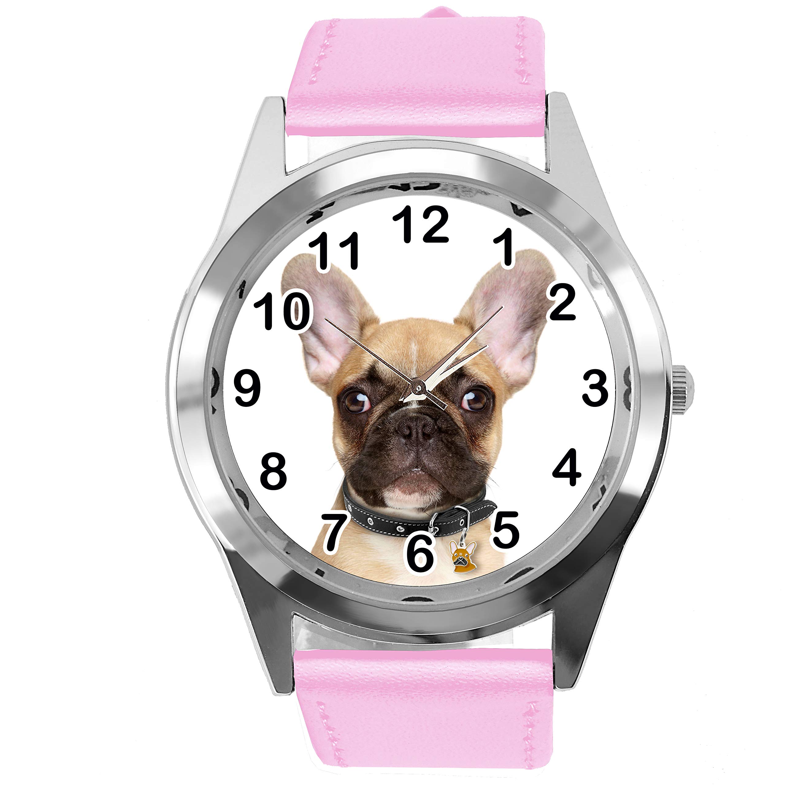 TAPORT PINK Leather ROUND Watch for FRENCH BULLDOG FANS