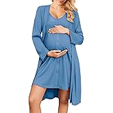 Ekouaer Maternity Nursing Gown and Robe Set 2 Piece Waffle Breastfeeding Nightgown 3 in 1 Labor and Delivery Hospital Gown