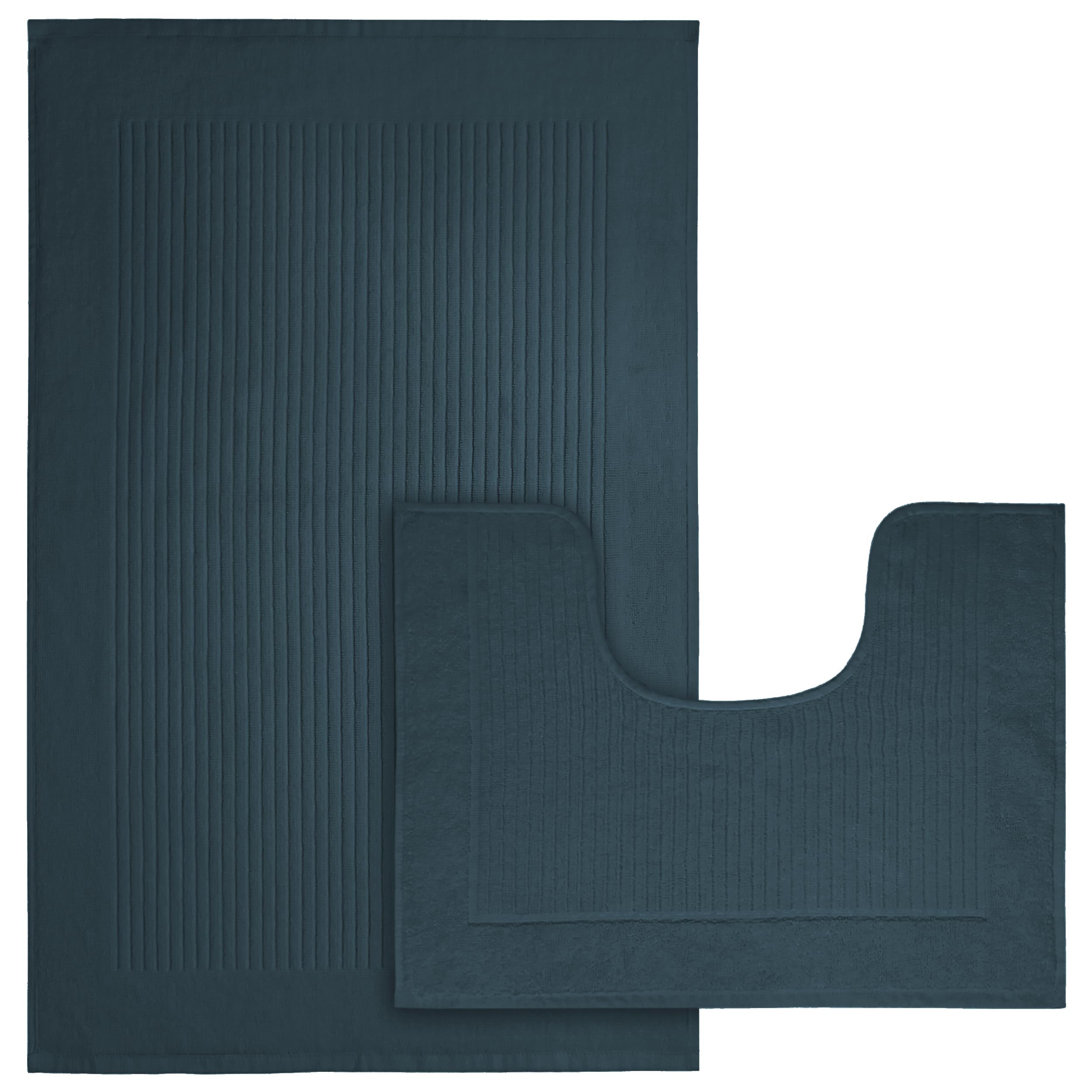 Olivia Rocco Monaco 2 Piece Bath Mat & Pedestal Set, Super Soft Cotton Non Slip Bathroom Set Water Absorbent Bathmats for Bathroom Floor Quick Dry Bath Rug Foot Mat, Slate Blue