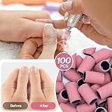 MelodySusie 100 Pcs Nail Drill Bits 240 Grit Sanding Bands Pink view 6