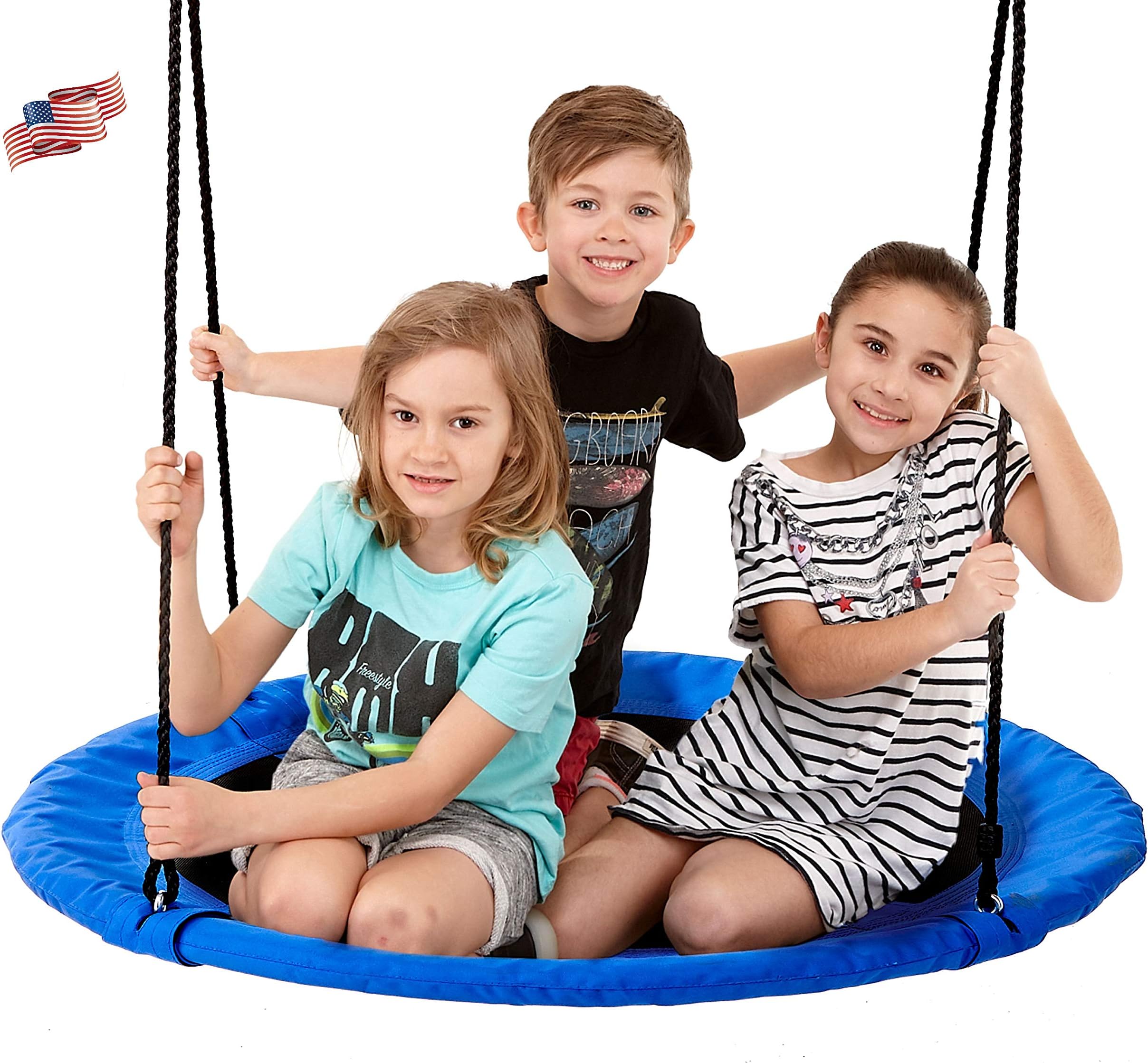 SmartsomeFlying Saucer Tree Swing | 40 Inch | Steel Frame | Indoor & Outdoor | Hours of Fun | Hardware Included | Easy Assembly | Great Kids Swing | Trees & Play sets | Large Weight Capacity | Blue .