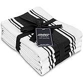 AMOUR INFINI Kitchen Towels 100% Cotton Pack of 4, Highly Absorbent Quick Drying Premium Striped Dish Towel for Kitchen with Hanging Loop Hand & Tea Towels (Black)