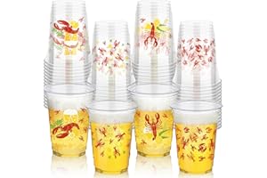 Kochorie 16 Oz Plastic Crawfish Boil Cups 60 Pcs Crawfish Party Supplies Clear Cups Plastic Drinking Cup Lobster Cups Crawfish Boil Party Cups for Lobster Seafood Party Birthday Decoration