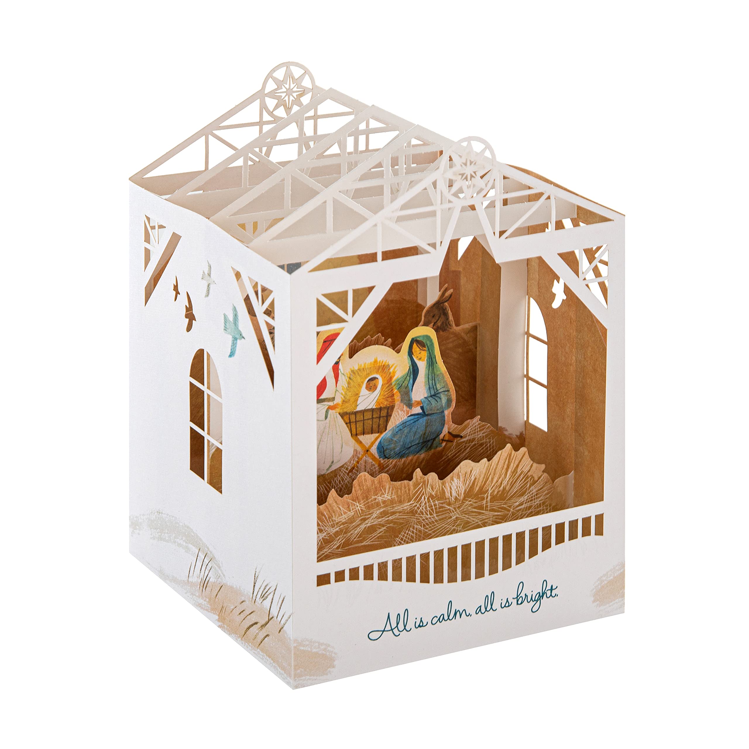 Hallmark Christmas Card - Traditional 3D Pop-Up All is Calm Nativity Scene Design
